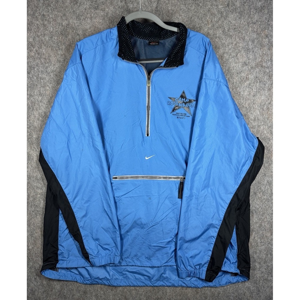 Vintage Nike Windbreaker Pullover 2XL Blue Center‎ Swoosh 1/4 Zip Y2K